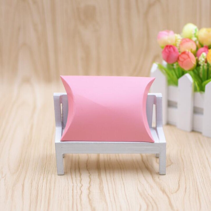 Caja de papel Kraft con forma de almohada para dulces, recuerdo de boda, caja de para pastel de , 50 piezas: Pink