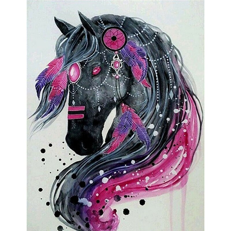 Atrapasueños negro pintura de caballo diamante 5D Diy taladro completo manualidades 30x40Cm