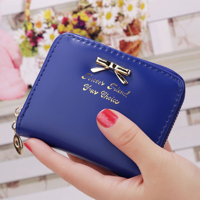 Corée faux cuir femme portefeuilles femmes de multi-cartes titulaire sacs à main femmes filles court zipper mini monnaie portefeuille: sapphire blue