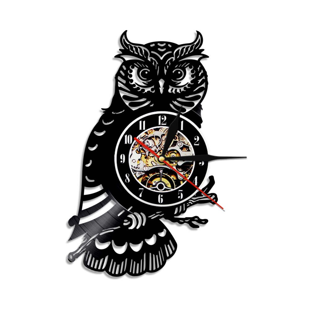 Chouette Horloge Murale Hibou Disque Vinyle Horloge Murale avec LED Lumière salon Décoration de La Maison reloj de épurée relojes
