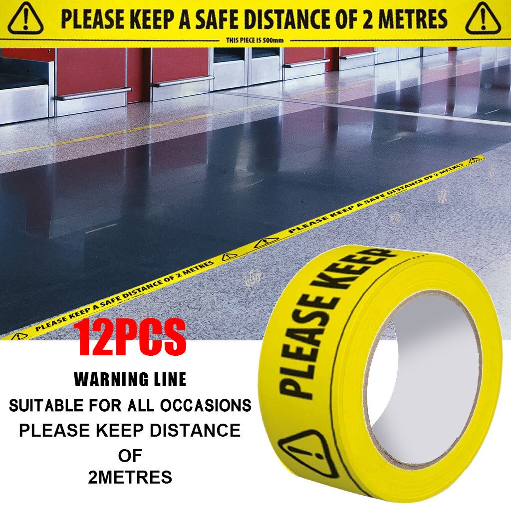 2/4/6/12 pcs Safety Tape 2m Metre Apart Social Safe Distancing Floor Tape 33 m x 48mm For supermarkets, banks, hospitals: 12PCS