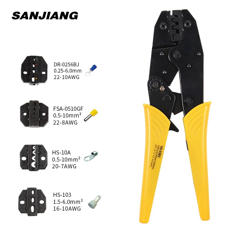 Clamp Tools Set Decrustation Engineering Ratchet Terminal Crimping Plier HS-03BC Electrical Hand Tool with 8 Spare Terminals