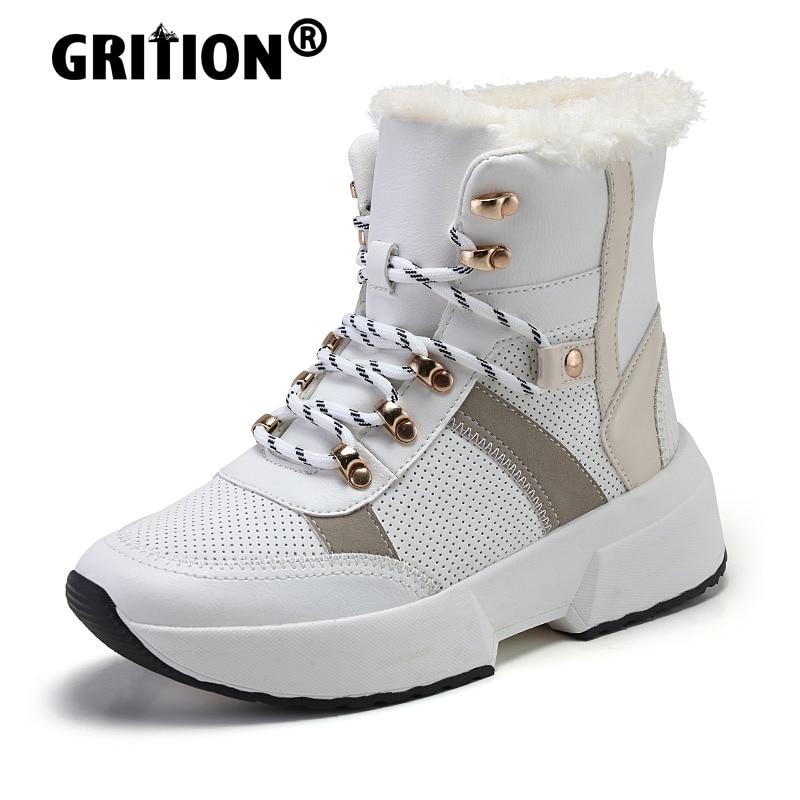 GRITION Womens Walking Shoes Outdoor Winter Sneakers Breathable Height Increasing White Hingking Boots Size 41