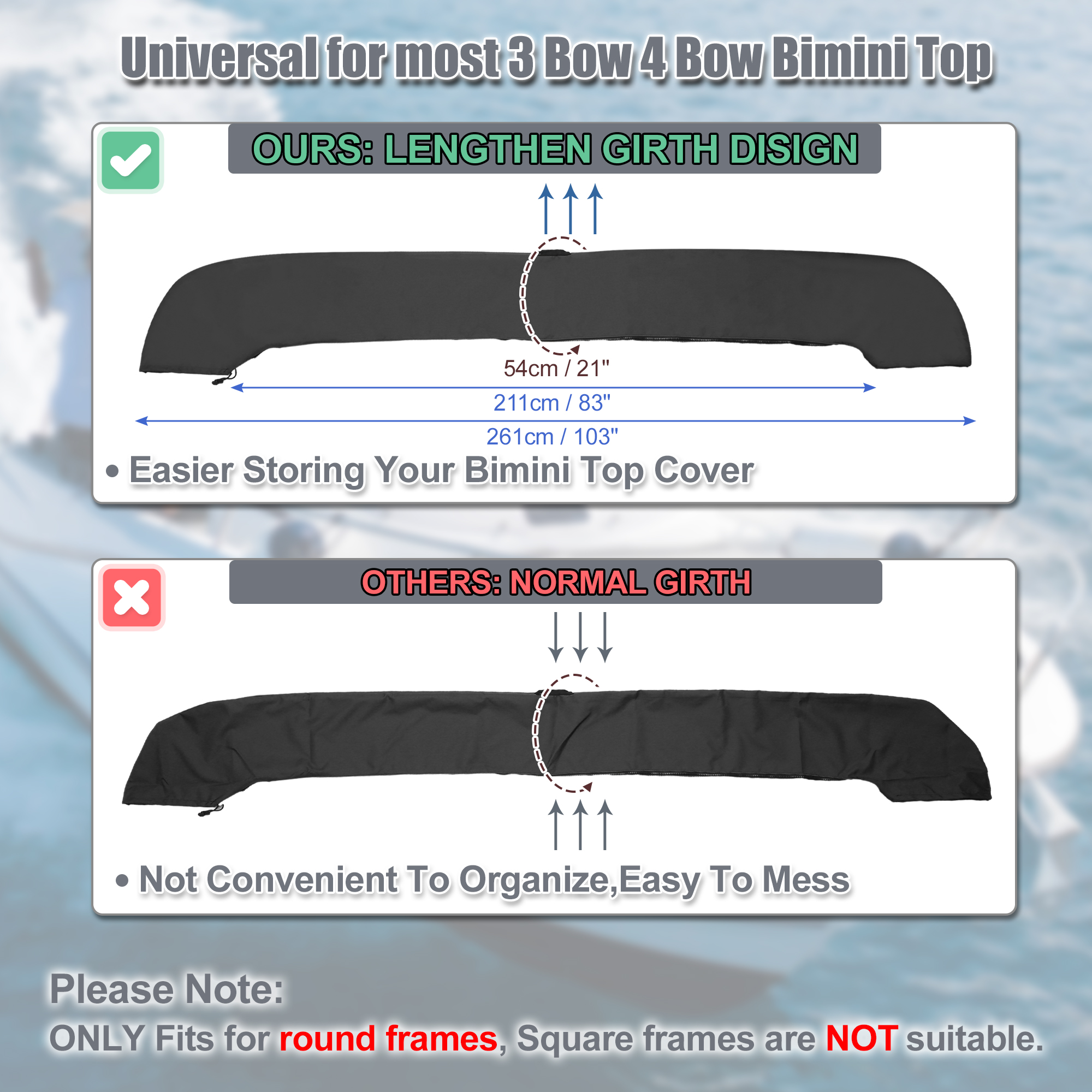 UXCELL Copri bagagliaio universale per barca Bimini Top con foro luminoso nero 97"-103" W