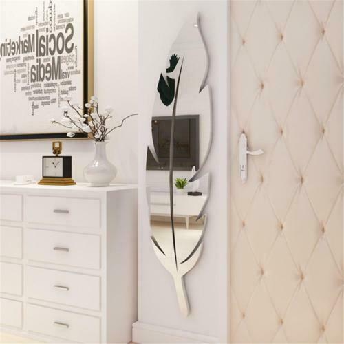 Wall sticking feathers DIY 3D Feather Wall Sticker Acrylic Modern Mirror Decal Leaf Home Decor