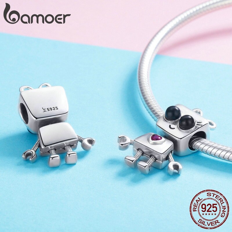 BAMOER 100% 925 Sterling Zilver Tick Meisje Robot Jeugd Kralen Charm fit Charm Armband DIY Sieraden Accessoires SCC885