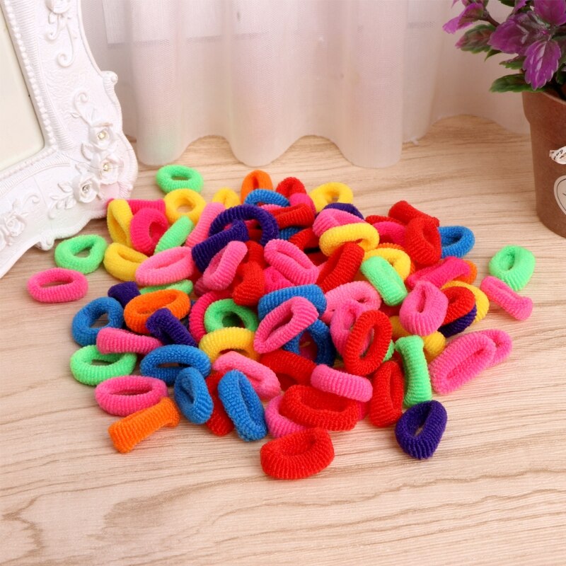 100 Pcs Colorful Child Kids Hair Holders Cute Rubber Hair Band Elastics Accessories Girl Charms Tie Gum