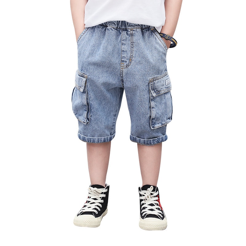 Drenge korte jeans sommerbørn afslappet denim korte bukser 4y-13y børn dreng blød bomuldslomme jeans korte lige lastbukser