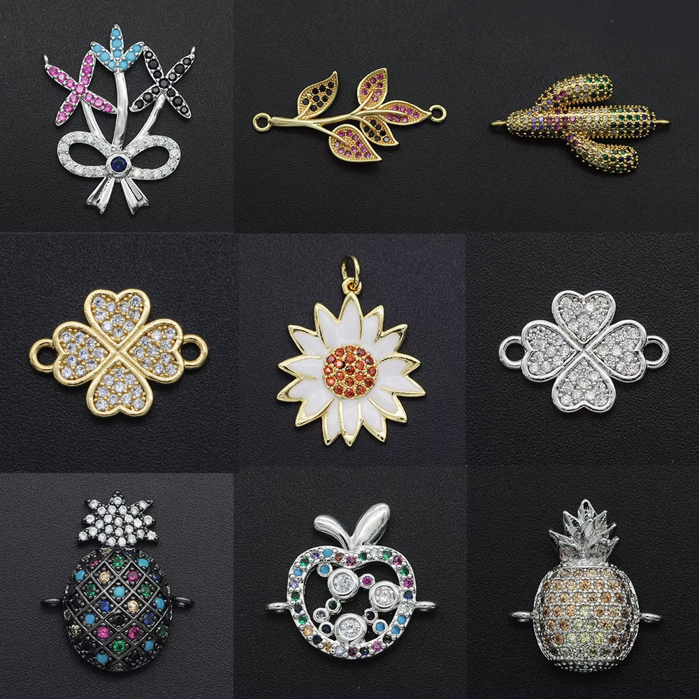 Diy Ananas CZ Charms Cactus Ketting Hanger Zirkoon Apple Connector Voor Sieraden Zonnebloem Maken