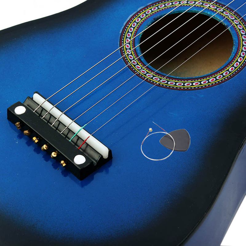 Irin mini 23 tums basswood 12 band 6 strängad akustisk gitarr med pick och strängar för barn/nybörjare (blå)