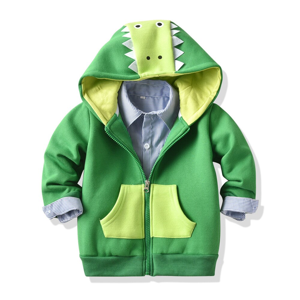 Herfst Toevallige Baby Jongens Dinosaurus Jassen 2 Stuks 1-6Y Kids Groene Rits Capuchon + Blauwe Streep Revers Lange mouw Set