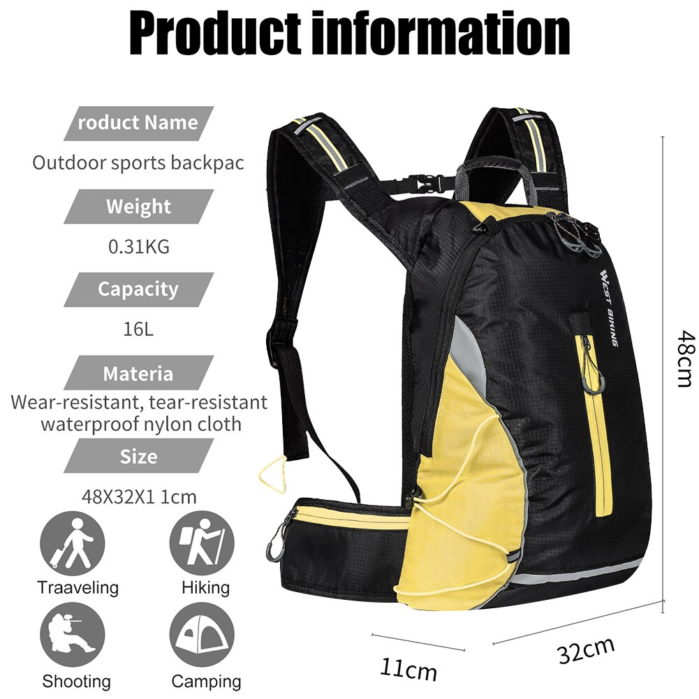 Waterproof Bicycle Bag Outdoor Sport Climbing Camping Bike Cycling Backpack for Men Women: Yellow