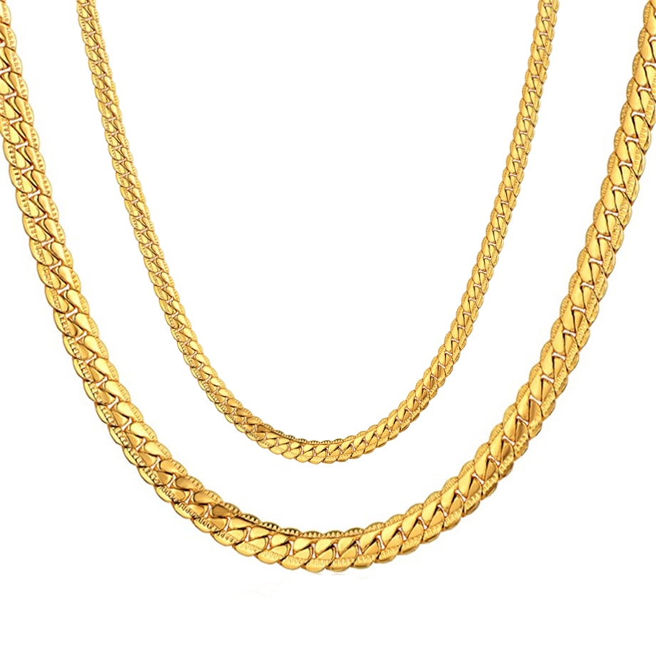 Collar de cuello de serpiente plana de acero inoxidable 316L para mujeres y hombres, joyería de hip hop, Color dorado, 4MM, 7MM,