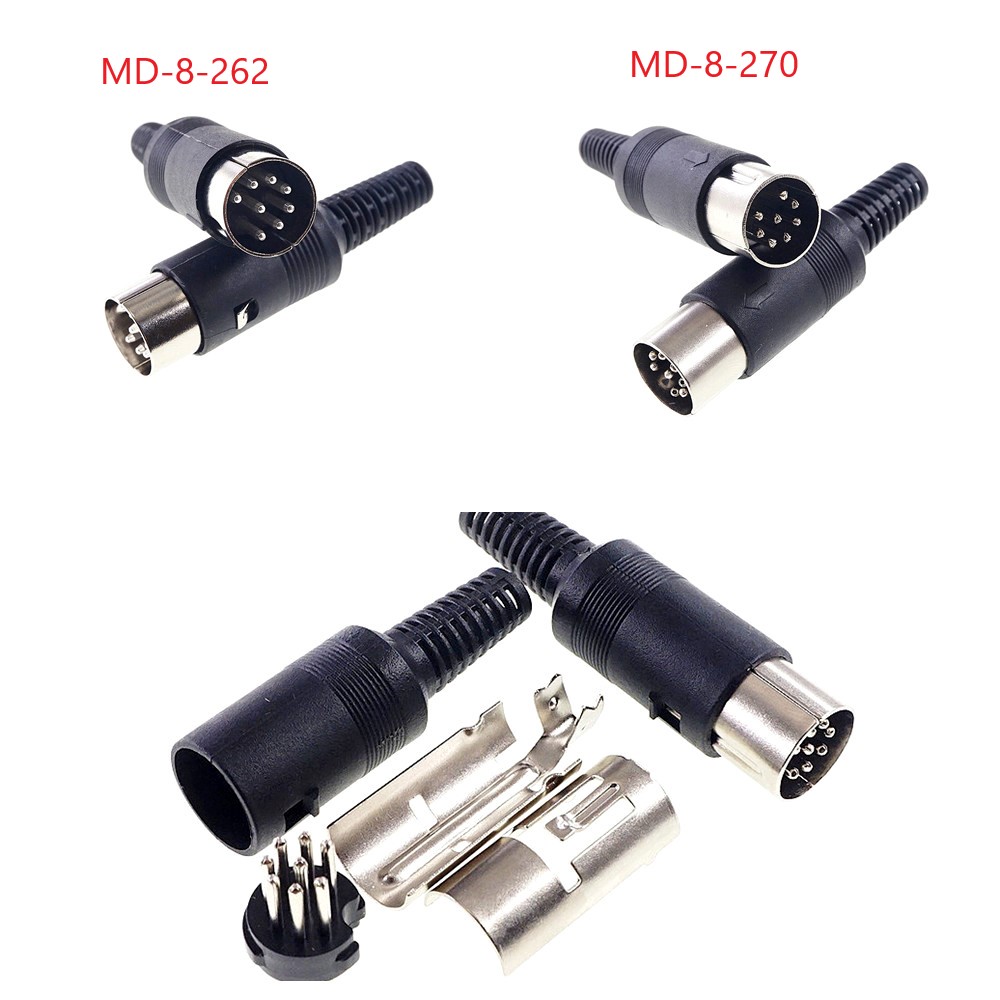 2 uds 262 270 grados 8 pines DIN macho cabezal de enchufe soldadura DIY Vertical Circular Push-Pull conector de alimentación contactos mecanizados