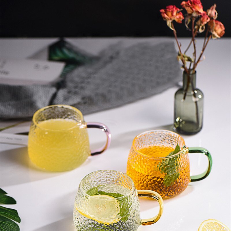 400Ml Thickened Hammered Glass High Resistant Japanese Hammered Glass Mug with Handle