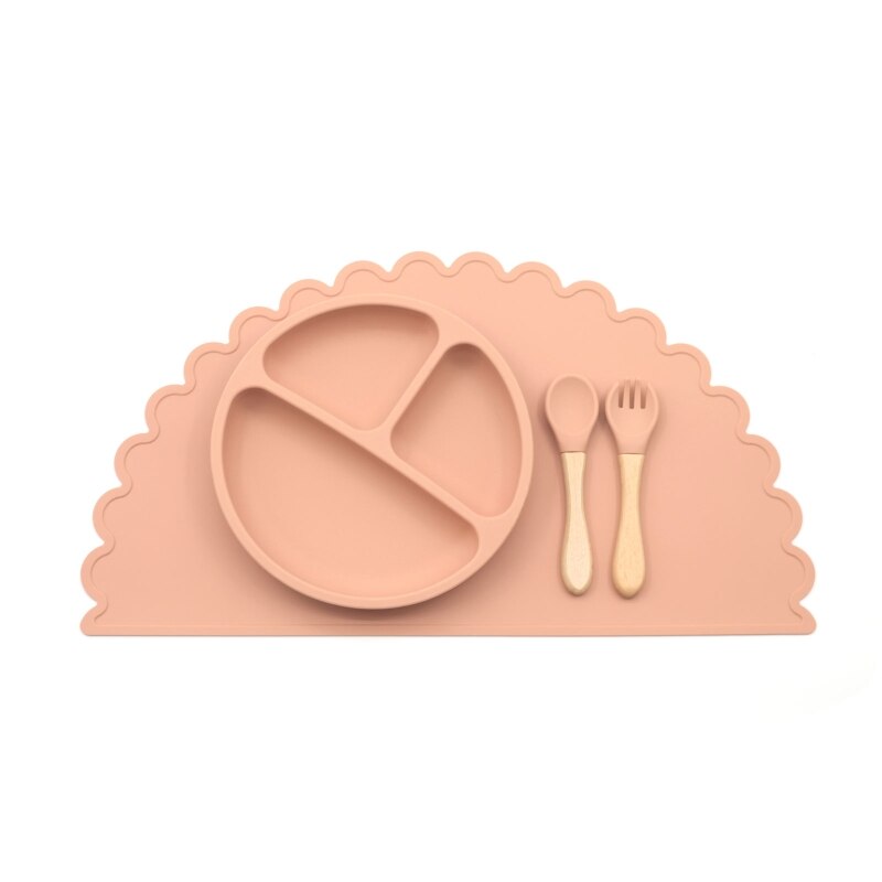 4 Stuks Baby Siliconen Verdeeld Diner Plaat Lepel Vork Placemat Set Zuigeling Servies 87HD: muted clay