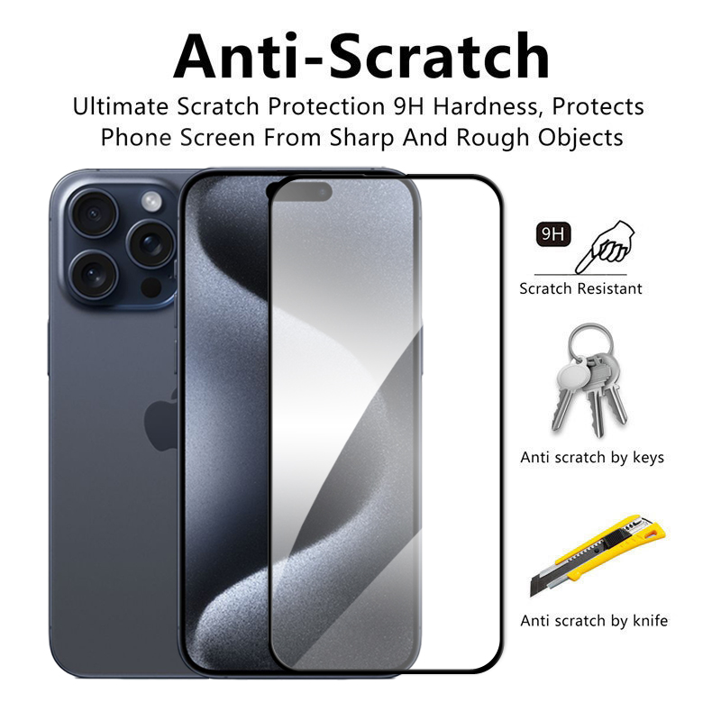 Protector de pantalla de vidrio templado para iPhone 15 Pro Max, película de lente, pegamento de cubierta completa, 2.5D