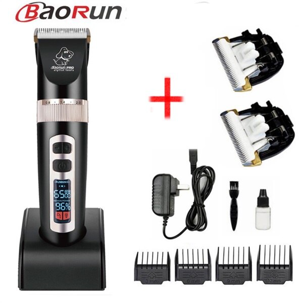 BaoRun-cortadora de pelo para perros, máquina de peluquería para mascotas con pantalla LCD, recargable: P9 black add 2 blade