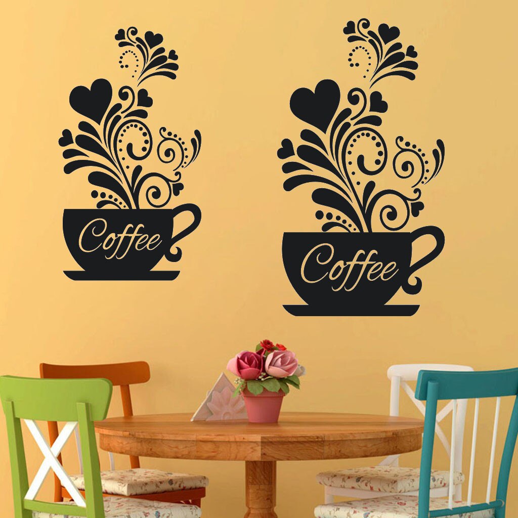 Behang Sticker Verwijderbare Waterdichte Bloem Wijnstok Koffie Cup Muursticker Voor Cafe Restaurant Decoratie Decals Stickers