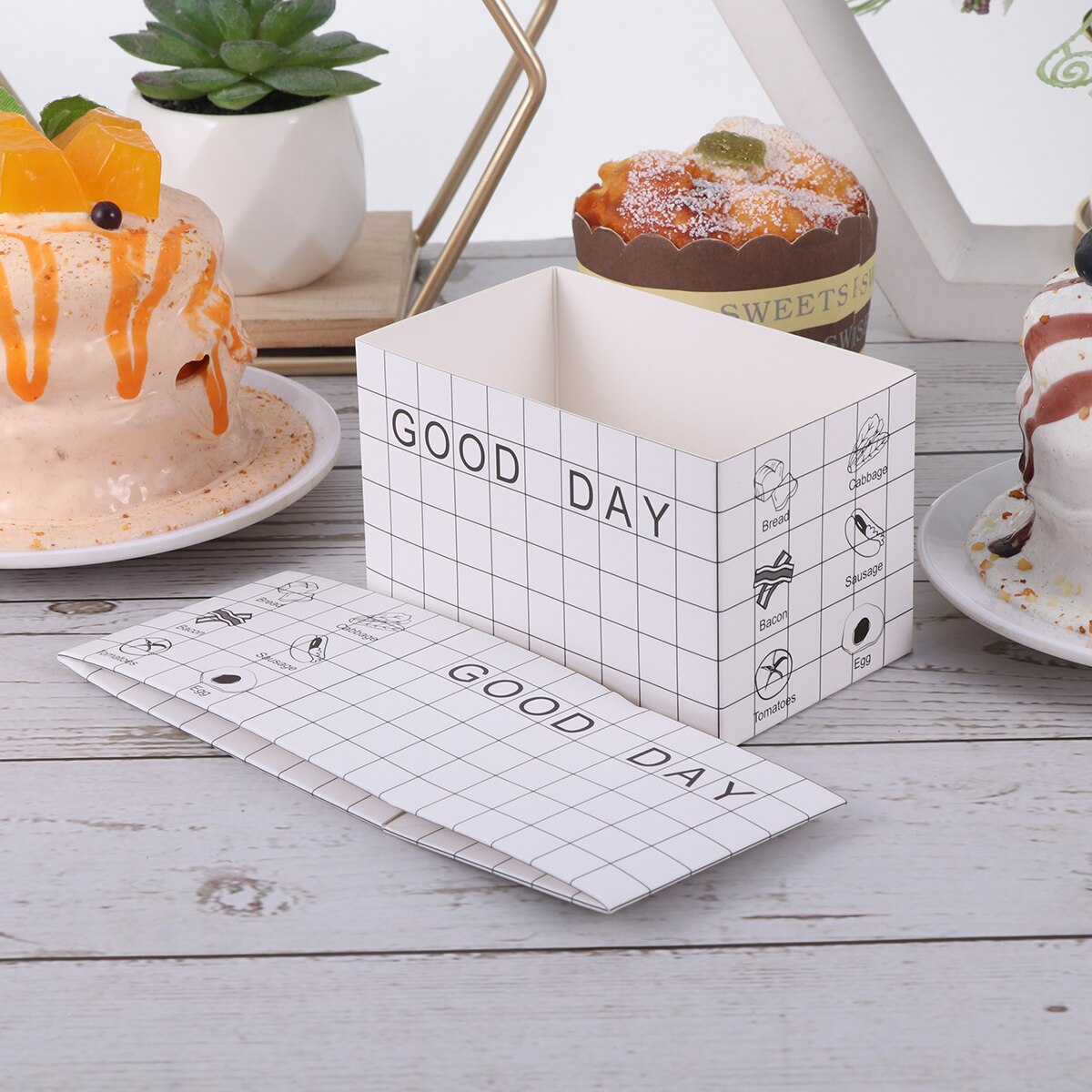 20 stk papir kake emballasje bokser sandwich containere mat bokser fest favoriserer til frokost hamburger toast (svart og hvitt)