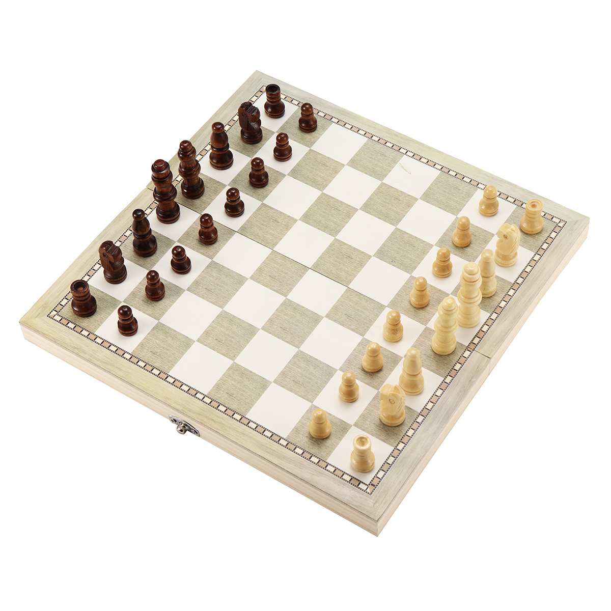 Game Board Toys Kit Foldable Wooden Chess Board Set Travel Games Chess Backgammon Checkers Toy Kids Chessmen Entertainment