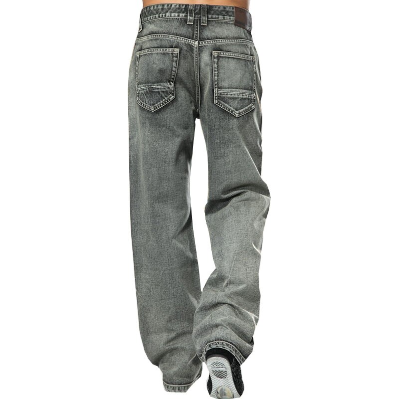 Herre mærke jeans grå herre retro baggy jeans hip hop løst skateboard denim bukser mærke tøj størrelse 28-48