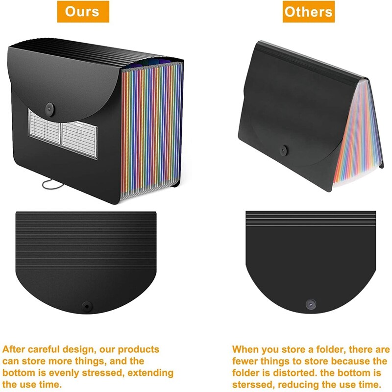 -Expanding File Folder 24 Pockets Portable Rainbow A4 File Organiser Self Standing Accordion Document Filing Box