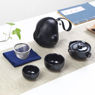 Service à thé de voyage | Four japonais, changement rapide de tasse, une théière, deux tasses, étui de transport en plein air, théière kungfu en céramique: 12