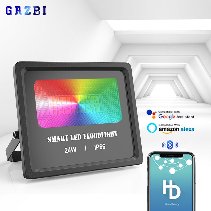 Smart RGB Spotlight Wall Outdoor Lighting 220V 110V LED FloodLight 24W Reflector LED Flood Light IP66 Waterproof Warm Cold White