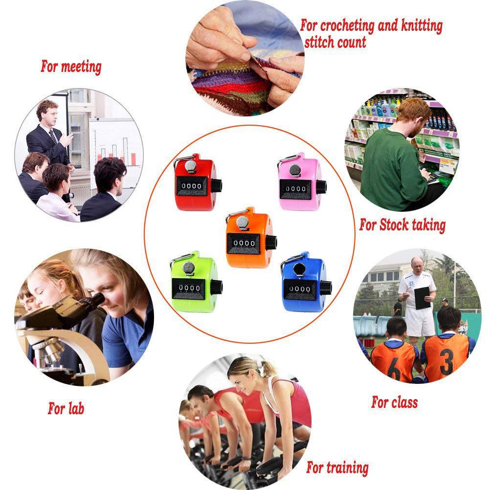 Hand Tally Counter, 5 Pack 4 Digit Hand Held Tally Counter Clicker with Finger Ring,Colors