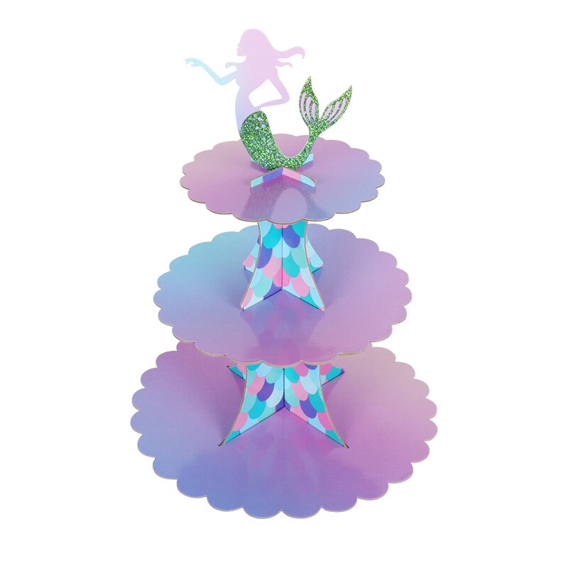Verjaardagsfeestje Decoratie Mermaid 3-Tier Papier Taart Staan Onder De Zee Mermaid Party Cupcake Stand Houder Baby Shower levert: Default Title