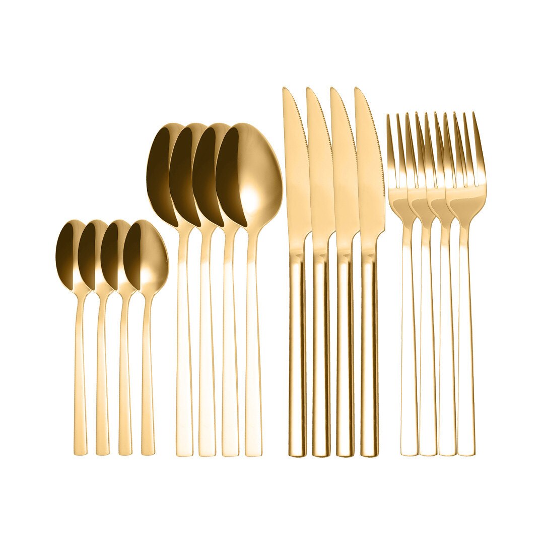 Zwart Servies Rvs Bestek Set Vorken Messen Lepels Keuken Diner Set Vork Lepel Mes Goud Servies Set 16 Pcs: Style B gold 4