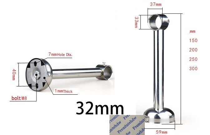 2Stck Edelstahl Decke Montieren Hängen Rohr Halterung Flansch Halfter Aufhänger Vorhang Schrank 25mm 32mm Stange Decoractive abdeckung: H200mm / 32mm