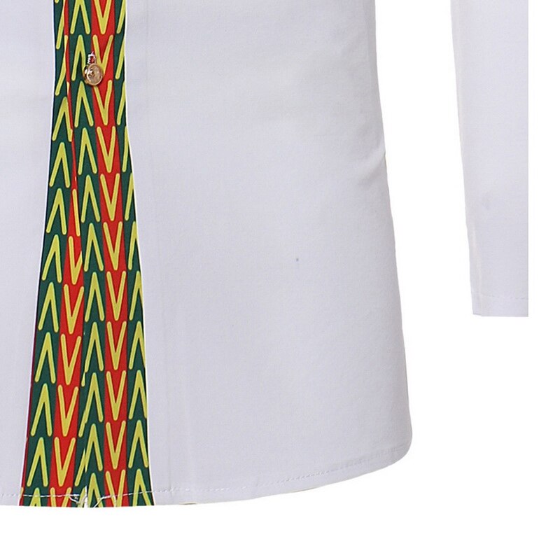 Vintage Mannen Etnische Print Top Tees Lange Mouw Stand Kraag Afrikaanse Print Dashiki Shirt Wit Heren Kleding