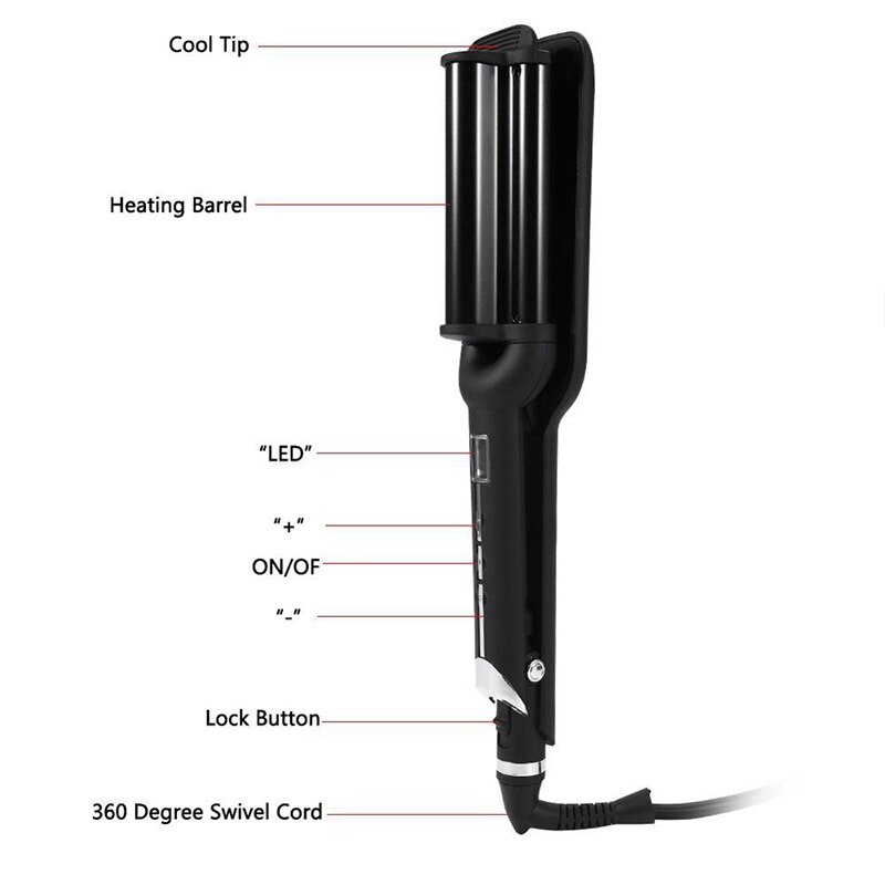 TOHUAN – fer à friser en céramique à Triple ondulation, appareil à friser les cheveux, grande vague profonde, écran LCD, style à boucler rapidement