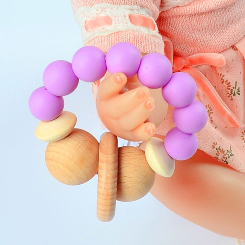 Silicone pulseira de madeira bebê dentição brinquedo mordedor enfermagem silicone dentição contas orgânica crianças molar pulseira