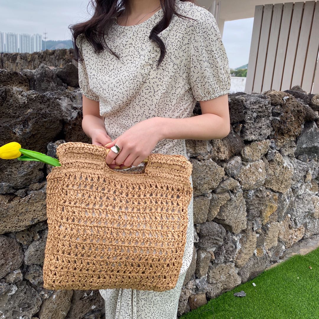Straw Bag Women - Hand-Woven Hollow Rattan Tote - Large Capacity Casual Travel Messenger Crossbody Beach Bag