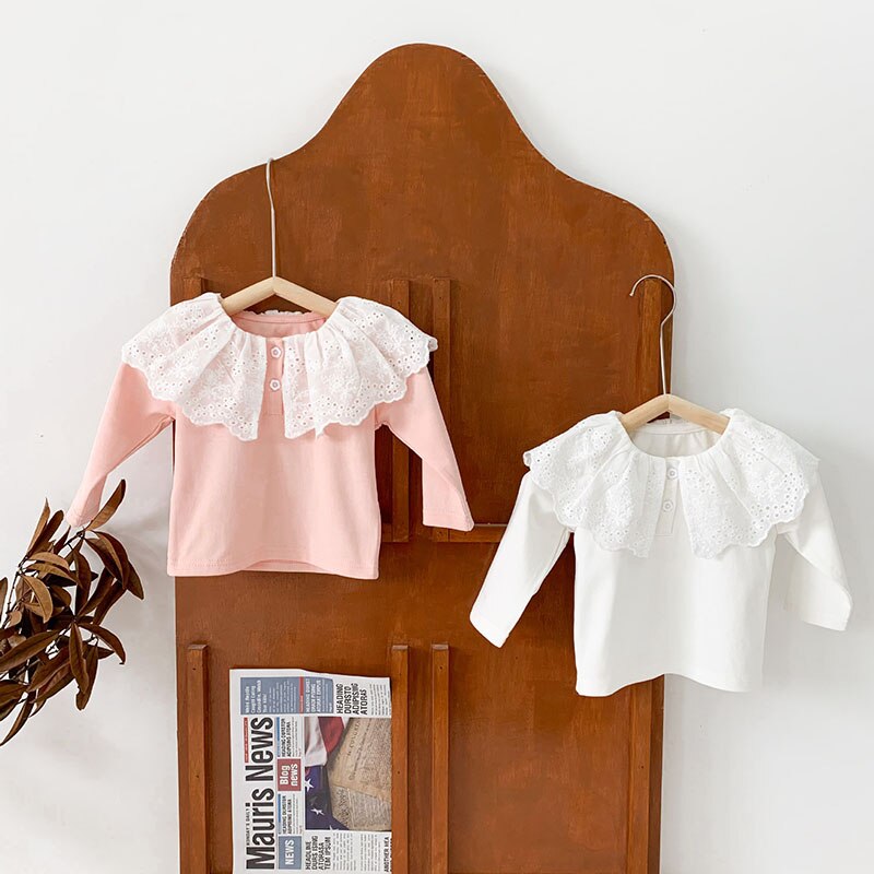 MILANCEL printemps bébé vêtements col rond décontracté solide dentelle filles Blouse
