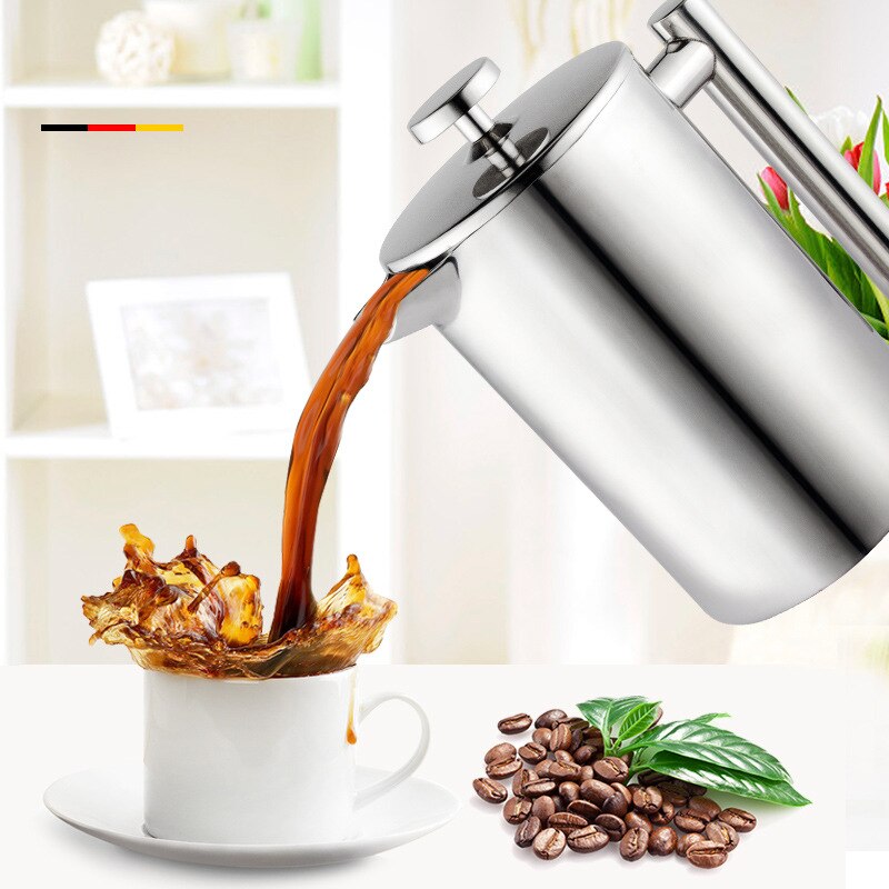 Dobbeltlag 304 rustfrit stål franske presser perkolator kaffekande kande kaffebrygger karaffel rosaguld farve til 1 person