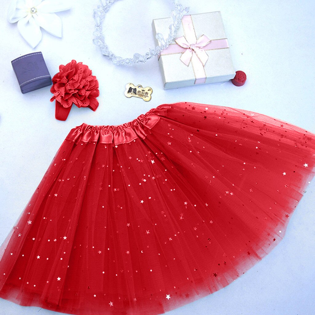 Kids Meisje Tule Rokken Petticoat Paillette Star Pettiskirt Haarband Tutu Rok Dancewear Dance Ballet Rokken Voor Baby Meisjes: Red