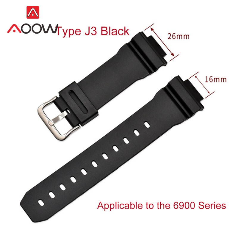 16mm silikon klokkereim for casio g-shock 9052 5600 6900 serie reim herre gummi sport vanntett erstatningsbånd tilbehør: Type  j3 svart 6900