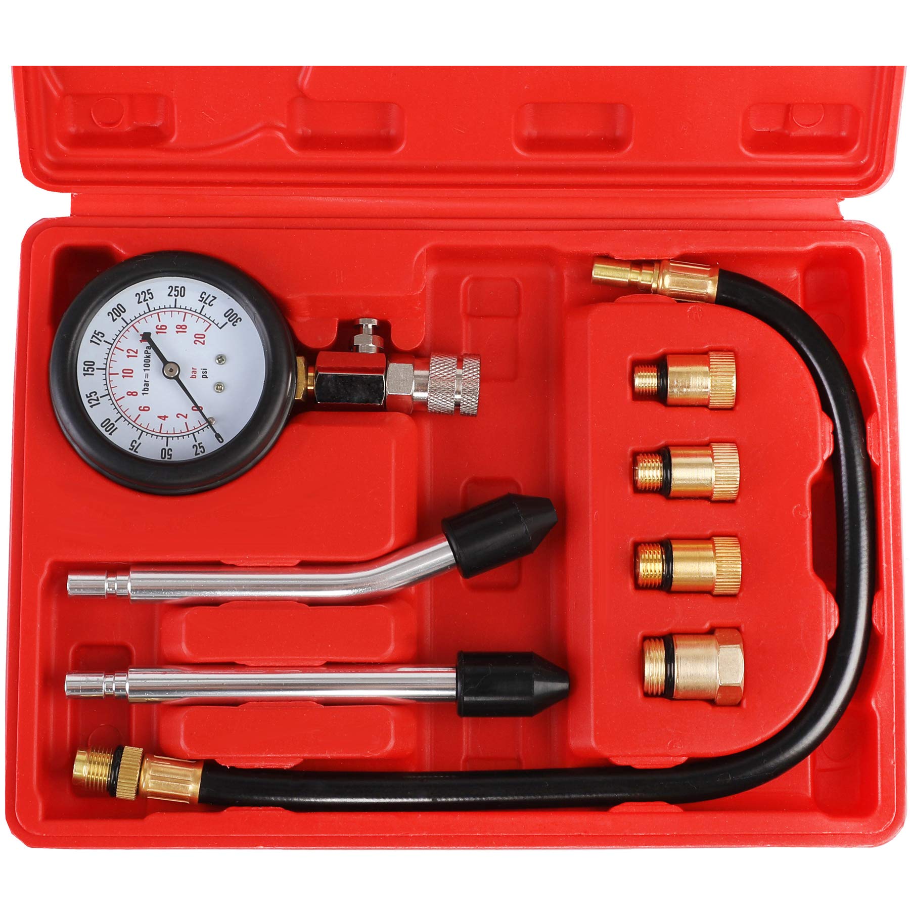 Compression Tester Kit, Small Engine Cylinder Test Pressure Gauge Tool Set for Testing Motorcycle Car Automobile Gas Engine