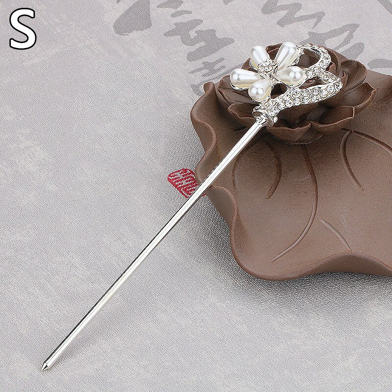 Vintage Chinese Style Hair Stick metalowe pałeczki Rhinestone kobiety Tassel kwiat perłowy spinka do włosów spinka do włosów biżuteria akcesoria: S