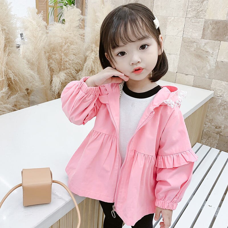 2022 primavera dolce ragazze cappotto felpa con cappuccio capispalla per bambini orecchie da coniglio pizzo principessa cappotti giacca a vento per bambini giacca da ragazza