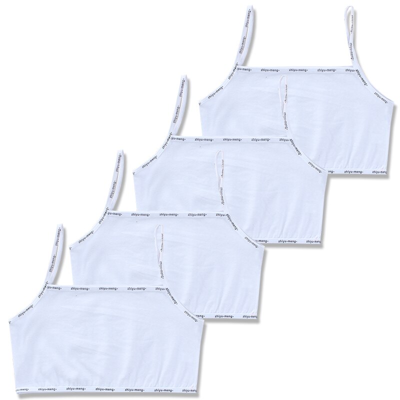 4 Stk/partij Meisjes Comfortabele Sport Training Beha Katoen Crop Top Kids Ondergoed 8-14years: White