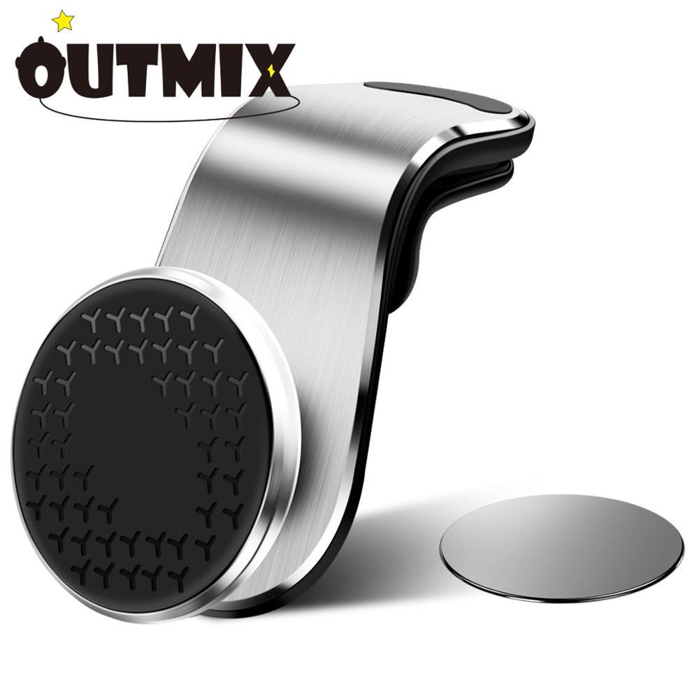 Outmix metal magnetisk biltelefonholder mini udluftningsklemme monteret magnet mobil stativ til iphone huawei xiaomi smartphones i bil