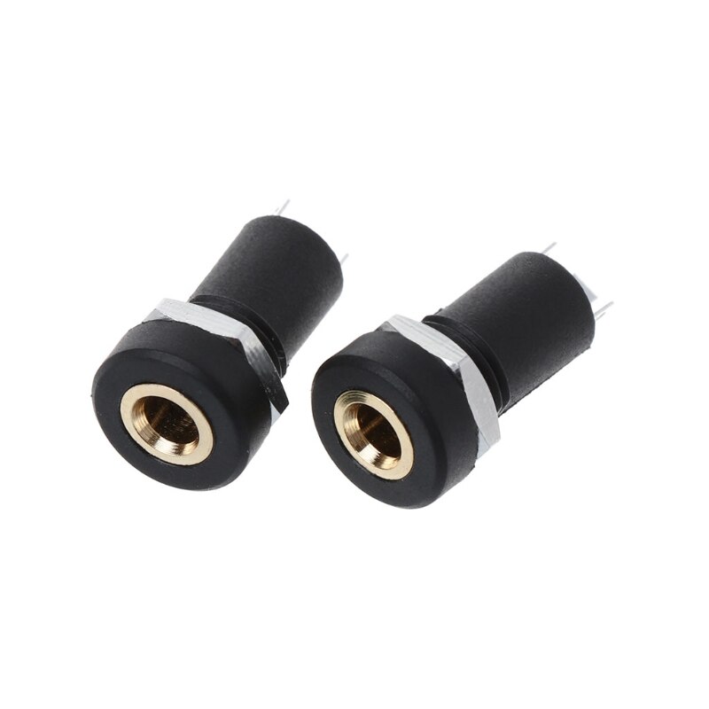 2x 3.5mm tomada de áudio jack 3 pólo preto estéreo solda montagem do painel ouro com porcas