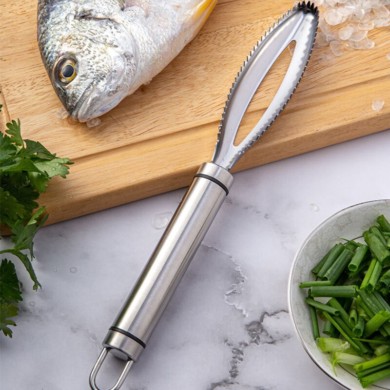 Holaroom Stainless Steel Fish Scales Scraping Grater Seafood Descaler Fish Bone Tweezers Cleaning Peeler Durable Kitchen Gadgets