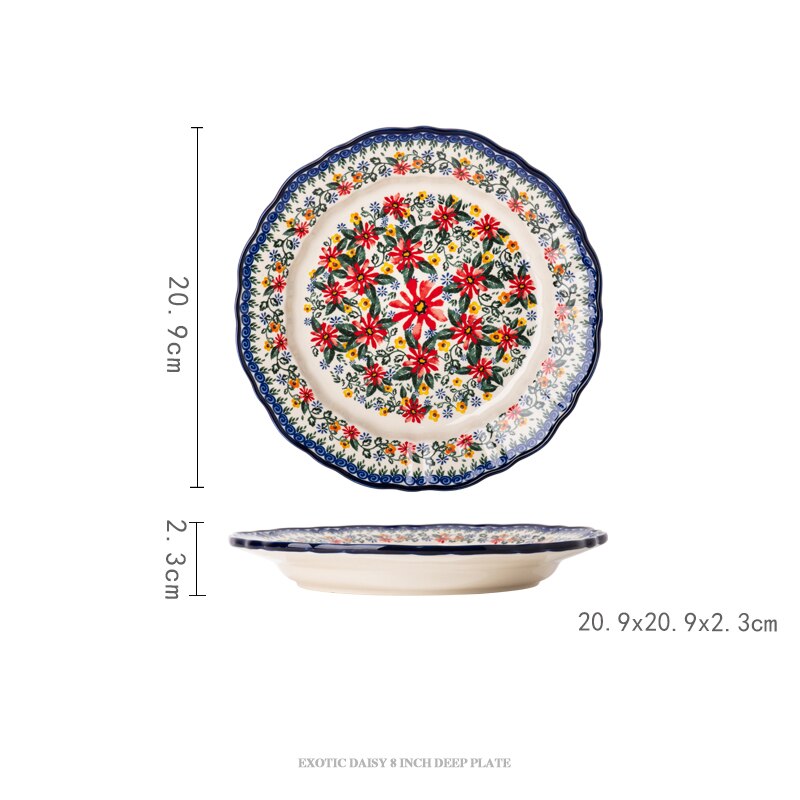 Vajilla de cerámica de Polonia para ensalada, juego de platos de tazón para platillo, plato de pescado de 13 pulgadas, tazón de fideos Binaural, olla de sopa de 2L: 8inch deep plate