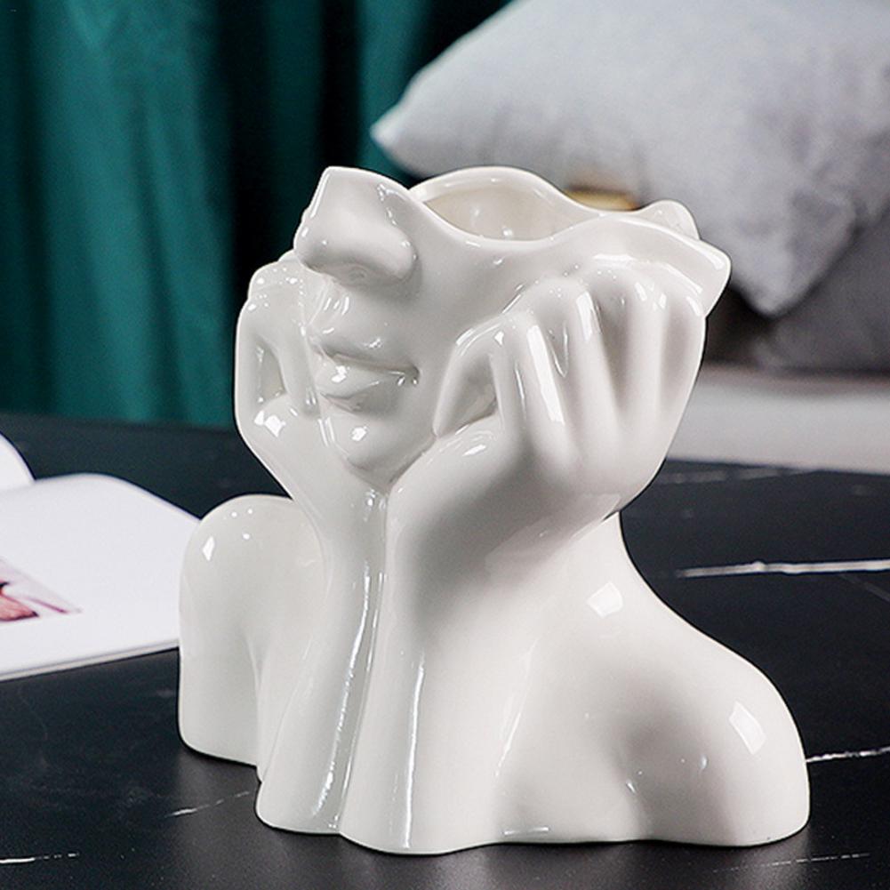 Ceramic Human Face Flower Vase Art Creatrive Sculpture Human Head Abstract Plant Flower Pot Home Decor Arrangement